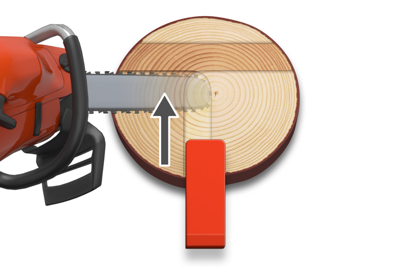Illustration showing how a chainsaw is used to cut the saved edge